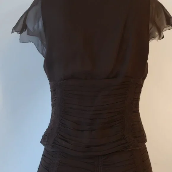 Womens 2PC Lela Rose 100% Silk Brown Blouse, Skirt Set 8 - Picture 10 of 11